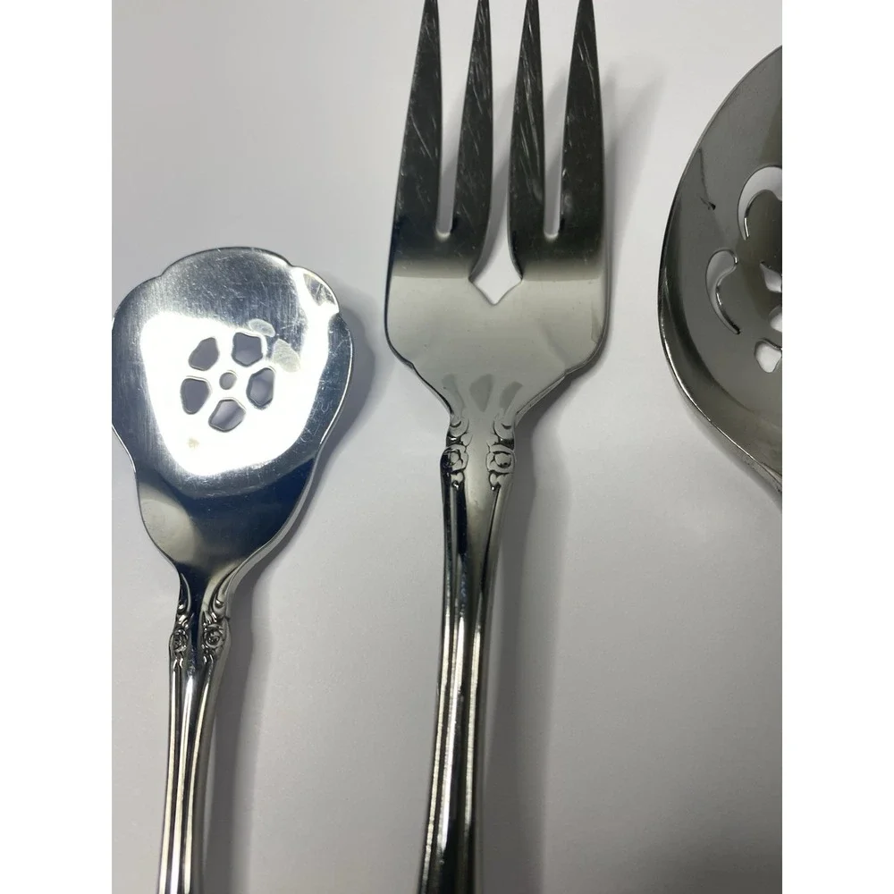 7 - Serving Tablespoon Meat Fork Spoon Pierced Oneida Community BRAHMS Stainless